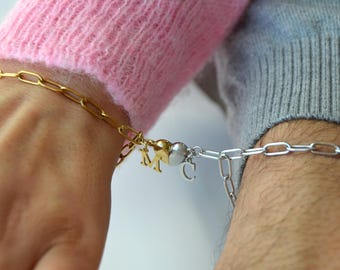 Pulsera magnética de corazón para pareja: joyería a juego de acero inoxidable, personalizada