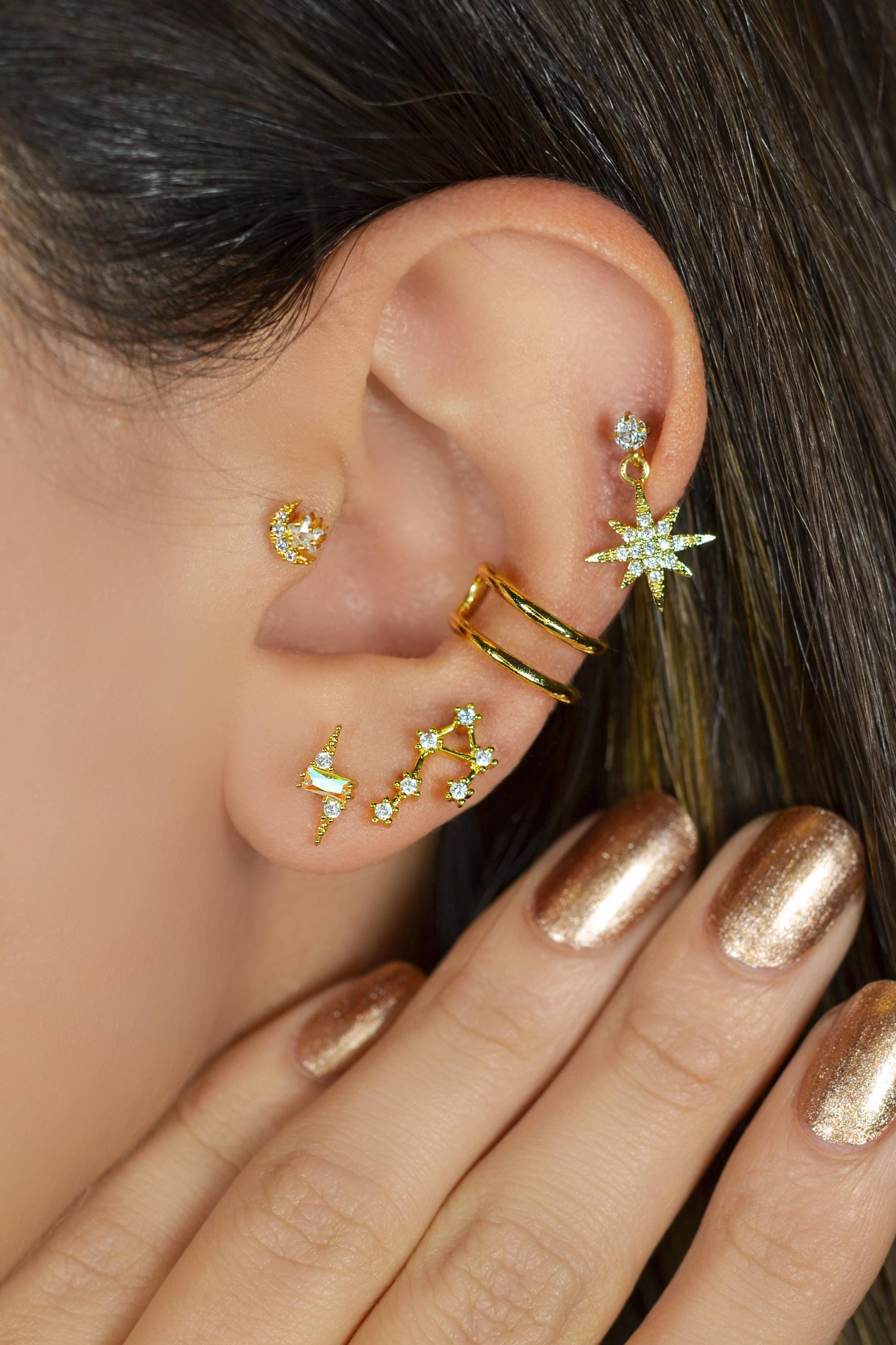 Zodiac Constellation Piercing – Gold & Silver Astrology Stud