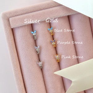 Butterfly CZ Stud Piercing – Dainty Helix Earring – 16G Cartilage Piercing – Gold, Silver, Rose Options – Minimalist Jewelry Gift for Her
