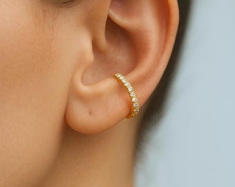 Zircon Stone Ear Cuff: Adjustable Waterproof Rhodium Plated Non-Piercing Earcuff
