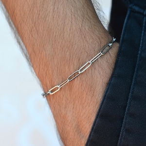 Gold & Silver Paperclip Chain Bracelet: Stainless Steel Unisex Jewelry