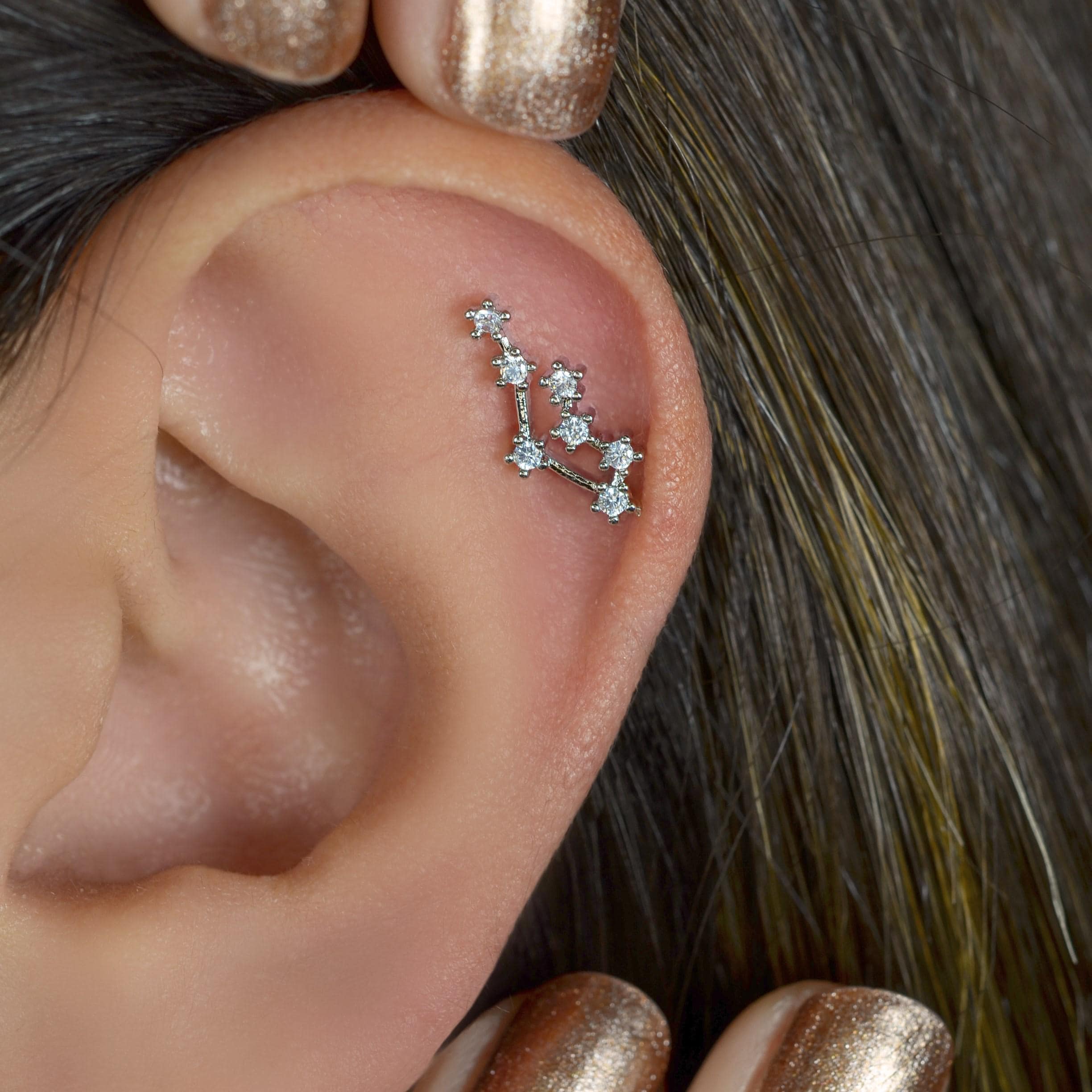 Zodiac Constellation Piercing – Gold & Silver Astrology Stud