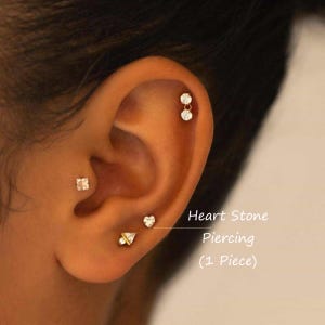 Heart Shaped Solitaire Piercing – 316L Steel Cartilage Jewelry • Minimalist Heart CZ Piercing – Helix, Tragus & Lobe Stud