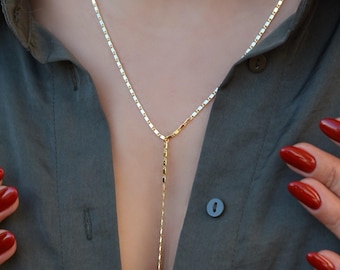 Lange gelaagde lariatketting: sprankelende Y-ketting, gerhodineerd