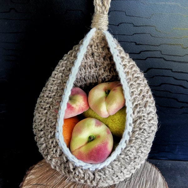 Panier de rangement, panier mural au crochet en jute naturelle, corbeille à fruits ou légumes, décoration cuisine, suspension plante verte