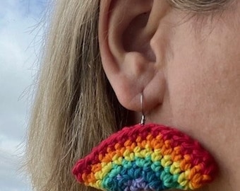Crochet rainbow earrings, rainbow earring, birthday party gift, handmade jewelry, cotton earrings