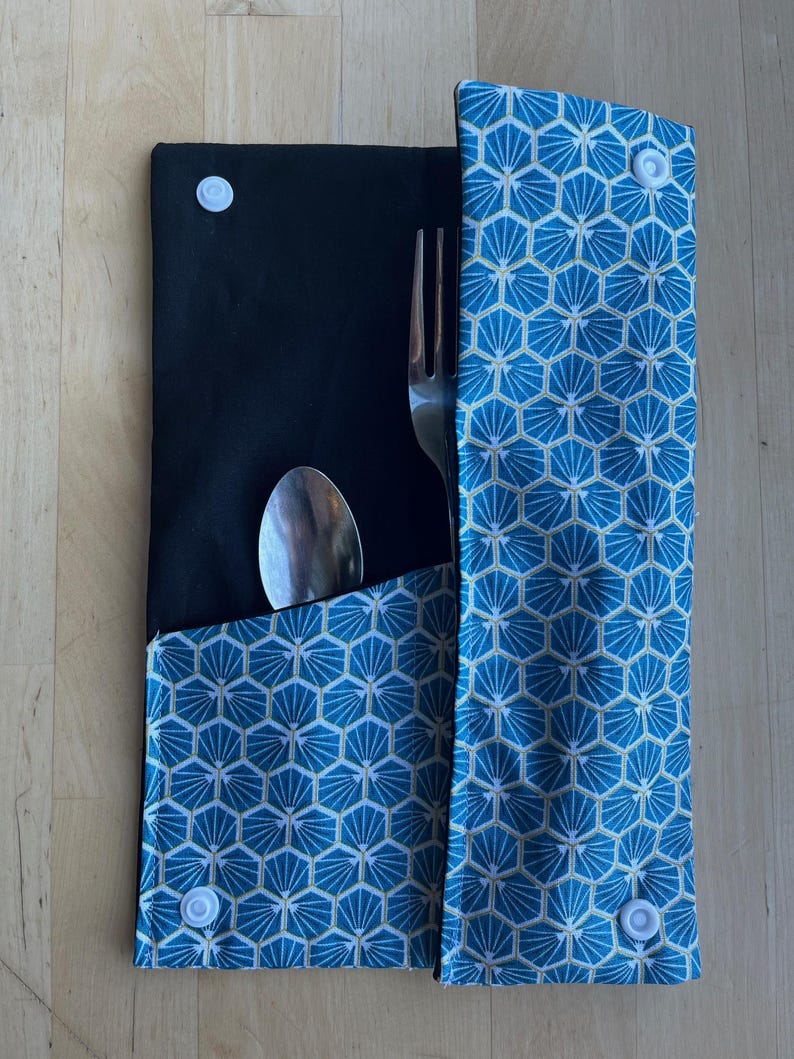 Cutlery pouch, waterproof fabric cutlery holder, cutlery case, picnic accessory, zero-waste gift, cutlery lunchbox image 15