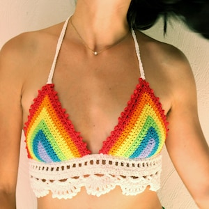 Crochet rainbow crop top, handmade cotton crop top, festival lace backless, beach outfit, custom size bikini