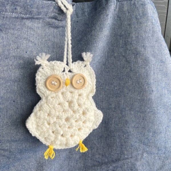 Etui airpods, mini-sac chouette au crochet, pochette hibou,  bijou de sac, rangement clés, organisation totebag, cadeau pour elle