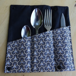 Pochette à couverts, range couverts en tissu imperméable, étui couverts, accessoire pique-nique, cadeau zéro déchet, lunchbox couverts