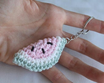 Porte clé pastèque, porte-clés fruit pastel, tranche de fruit amigurumi au crochet, dragonne clés de la maison, trousseau de clés original