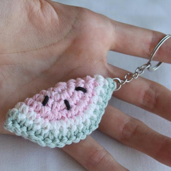 Porte clé pastèque, porte-clés fruit pastel, tranche de fruit amigurumi au crochet, dragonne clés de la maison, trousseau de clés original