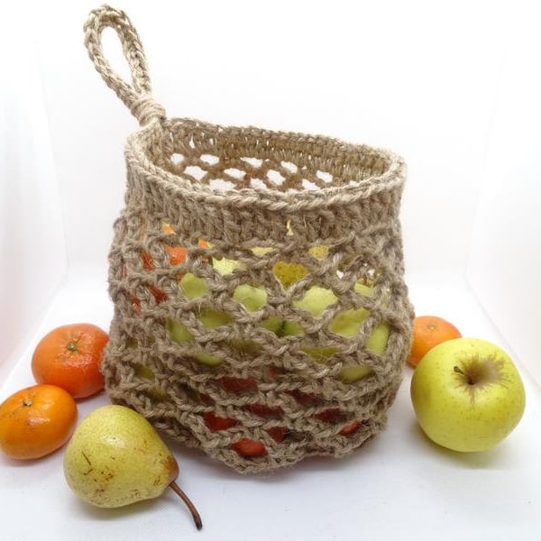 Panier de rangement, filet à suspendre en jute, corbeille stockage fruits suspendue, organisation cuisine décor, cadeau fête des mères,