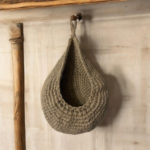 XXL opbergmand, grote handgemaakte gehaakte jute hangmand, keukenmuurmand, fruitmand