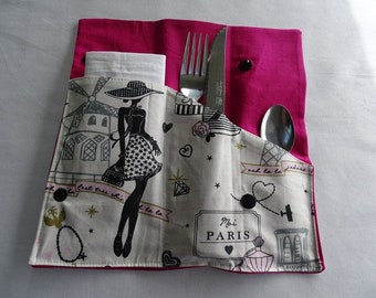 Waterproof nomadic cutlery range, Paris pattern cutlery case, picnic cutlery pouch, outside meal, birthday party gift