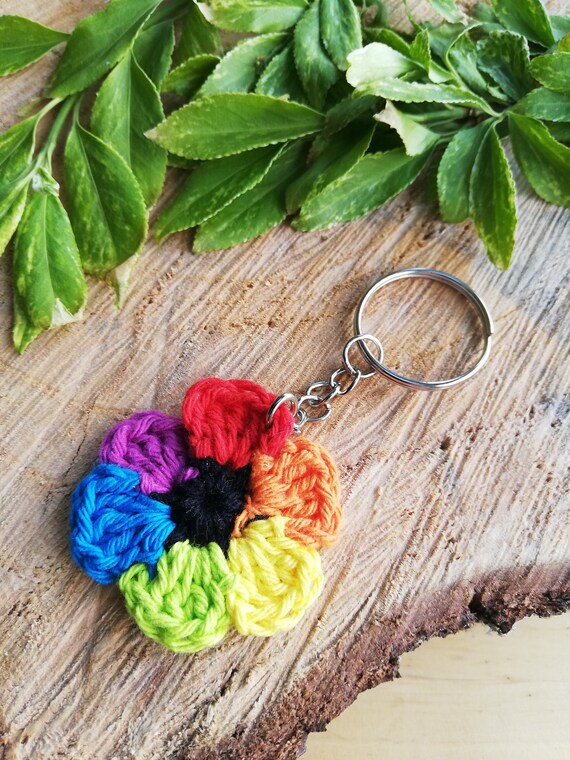 Porte clé fleur, porte clés arc en ciel au crochet, bijou de sac