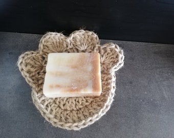 Dog or cat paw soap holder, crocheted jute soap holder, dog soap holder, bathroom accessory, zero waste gift