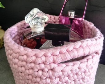 Pink storage basket, handmade crochet basket in recycled cotton, bathroom storage, baby room decoration, birthday gift