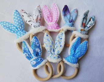 Hochet oreilles de lapin, anneau de dentition, doudou tout doux en éponge de bambou, cadeau naissance fille garçon mixte