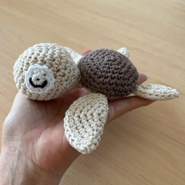 Tortue au crochet, doudou tortue en coton, cadeau baby shower, décoration chambre de bébé, petite peluche tortue marron, cadeau fan tortue