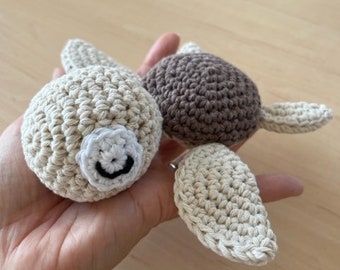 Tortue au crochet, doudou tortue en coton, cadeau baby shower, décoration chambre de bébé, petite peluche tortue marron, cadeau anniversaire