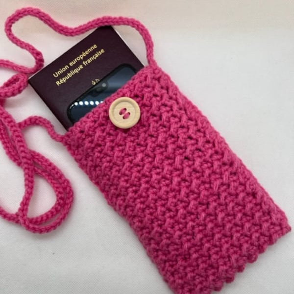 Petit sac à bandoulière, crossbody au crochet, pochette protection téléphone mobile, étui smartphone plage vacances, cadeau anniversaire