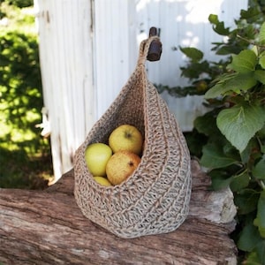 Grote gehaakte jute mand, fruit- of groente opbergmand, keukenorganisatie, wandmand, hangende of staande mand