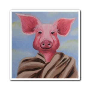 Pig in Blanket Magnet: Cute Pink Pig Fridge Magnet Featuring a Print of An Original Painting