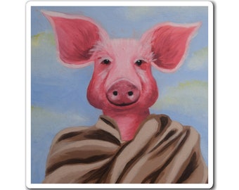 Pig in Blanket Magnet: Cute Pink Pig Fridge Magnet Featuring a Print of An Original Painting