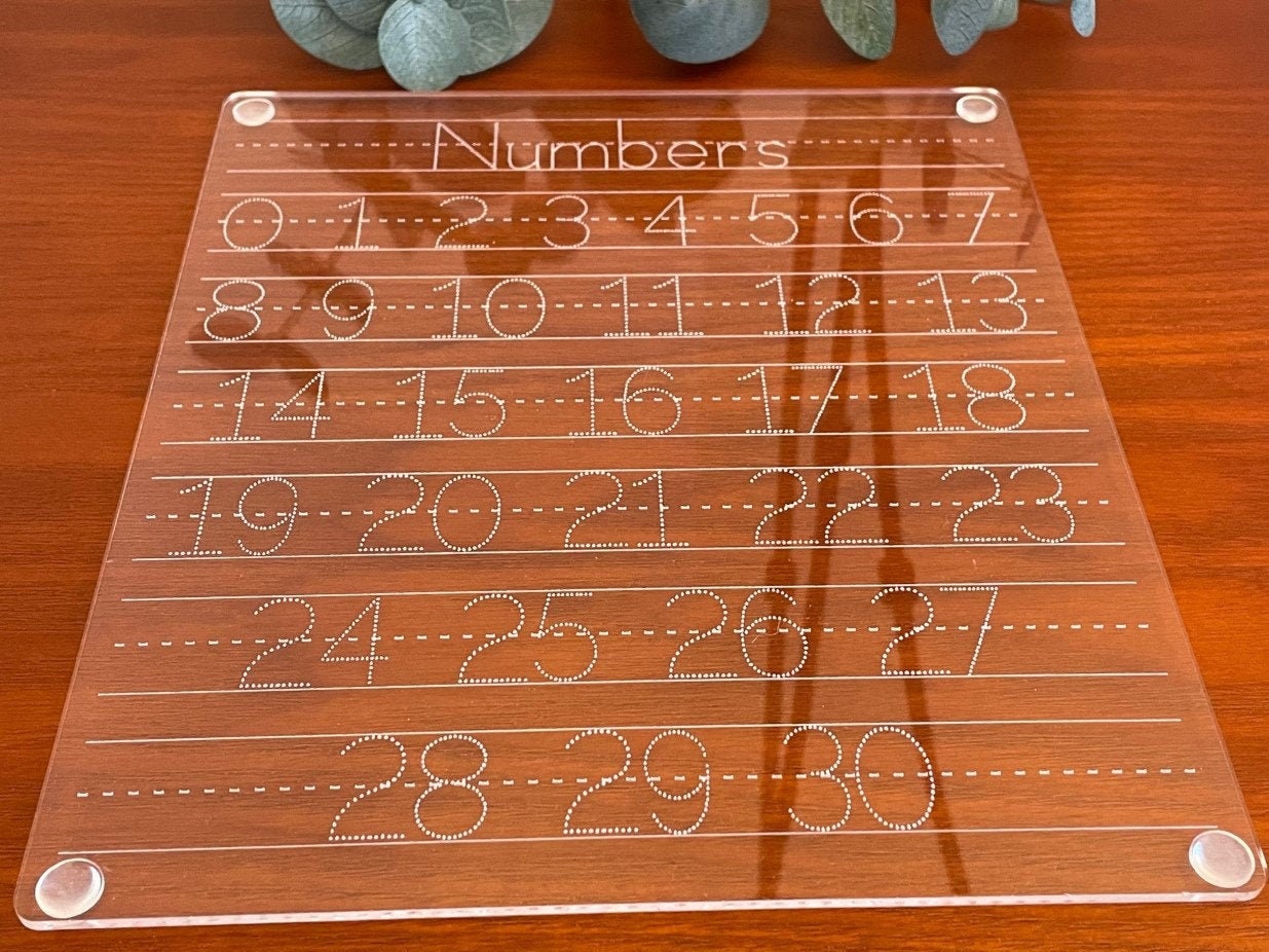 Reusable Acrylic Dry Erase NUMBERS Tracing Board, Dry Erase Board