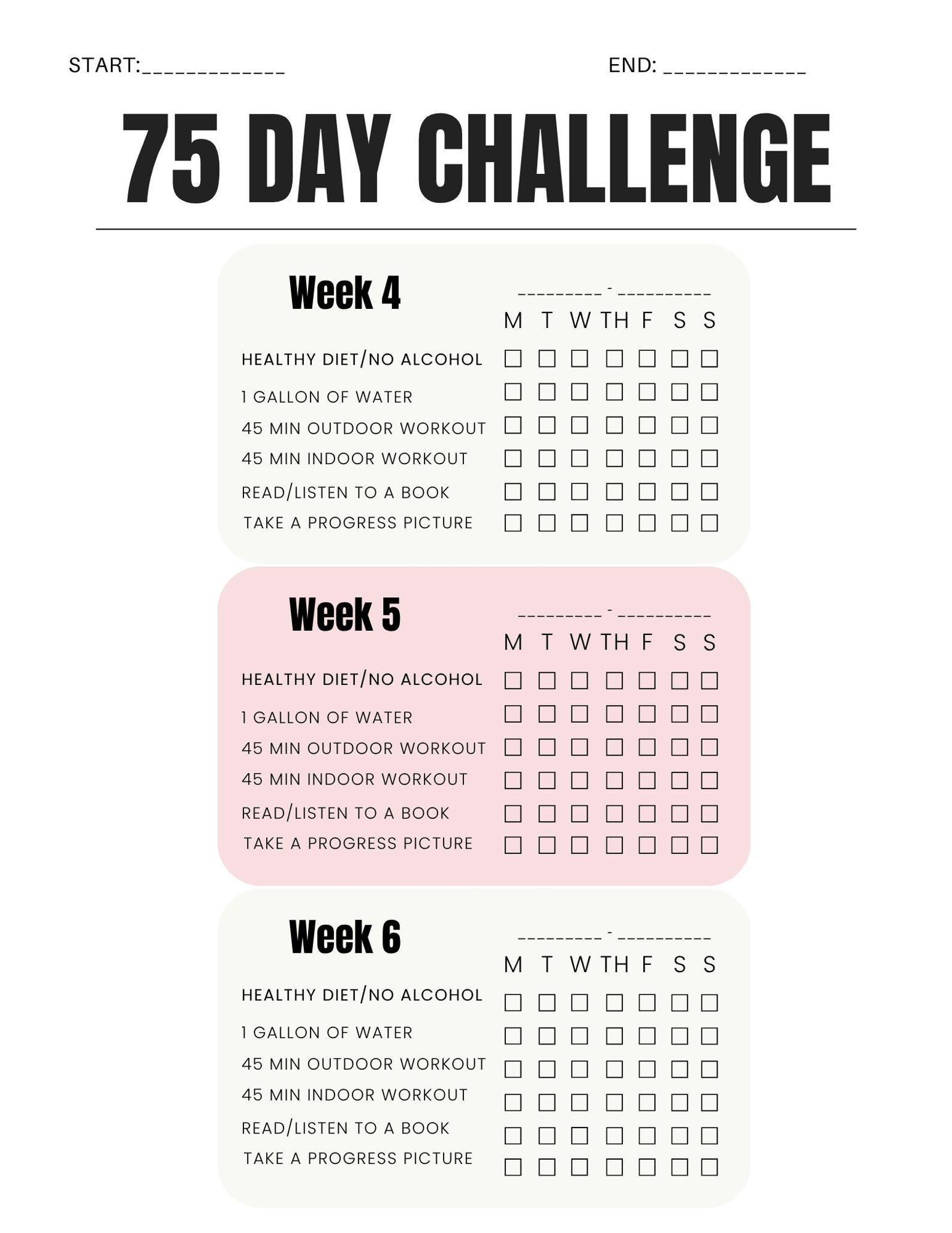 75 DAY Challenge Tracker Printable PDF | 75 Day Fitness Habit Countdown ...