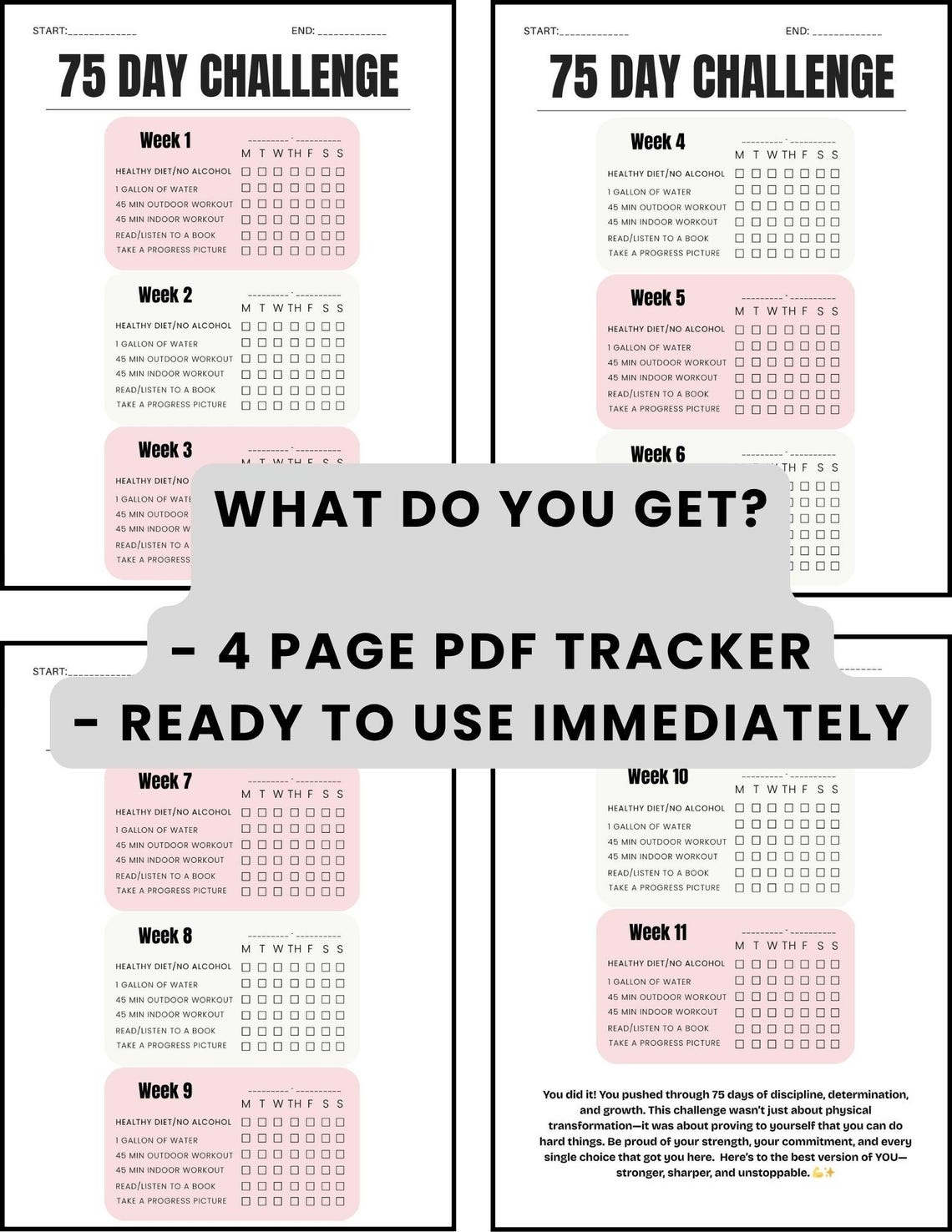 75 DAY Challenge Tracker Printable PDF | 75 Day Fitness Habit Countdown ...