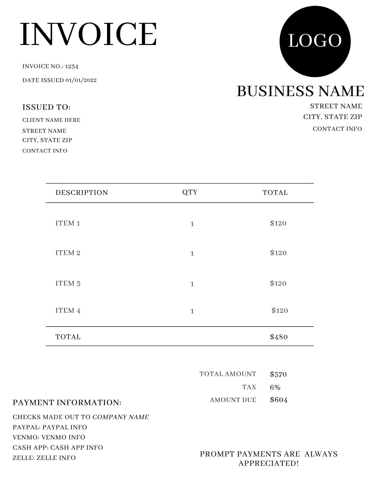 Digital Invoice Template Etsy Digital Invoice Template Etsy