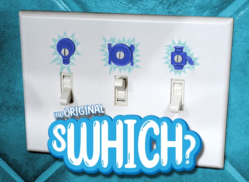 sWHICH? Paquete múltiple de identificadores de placas de interruptores (íconos impresos en 3D para ayudar a identificar qué interruptor es cuál) imagen 1