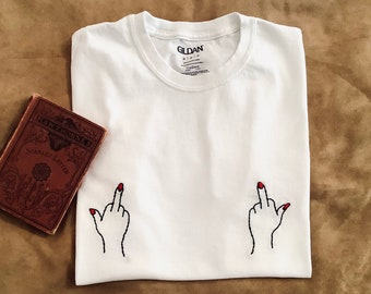 Hand Embroidered Cropped Tee - Middle Finger - Free the Nipple - Femenist tee