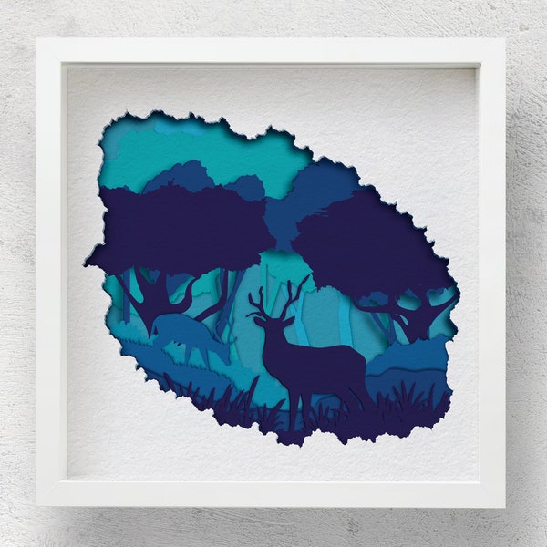 3D Deer Forest SVG, Paper Cut Shadow Box Template, Deer 3D Layered Vector For Cardstock Frame, Layered Animal file For Cricut, CNC 3D Deer Forest SVG, Paper Cut Shadow Box Template, Deer 3D Layered Vector For Cardstock Frame, Layered Animal file For Cricut, CNC