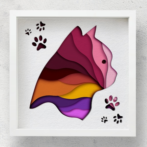 3D Cat Shadow Box SVG and Paper Cut Template, Layered For Cardstock Frame 3D Cat Shadow Box SVG and Paper Cut Template, Layered For Cardstock Frame