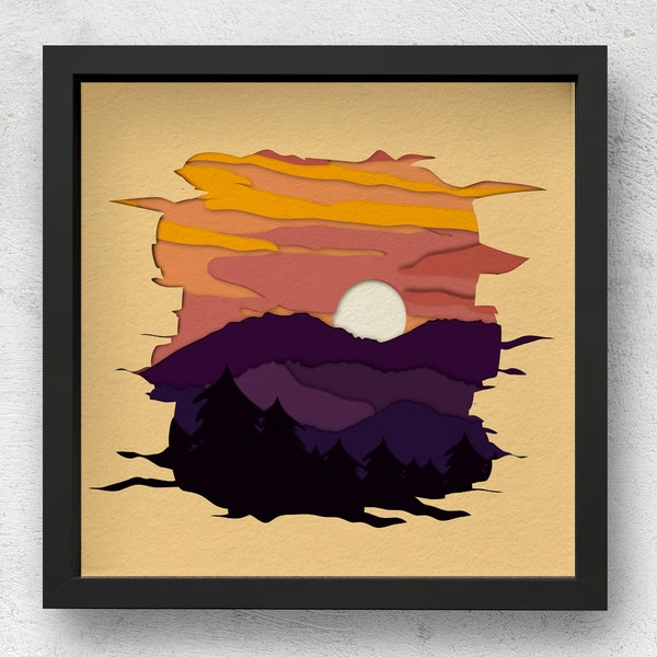 3D Sunset Landscape Shadow Box SVG and Multi-Layered Paper Cut 3D Sunset Landscape Shadow Box SVG and Multi-Layered Paper Cut