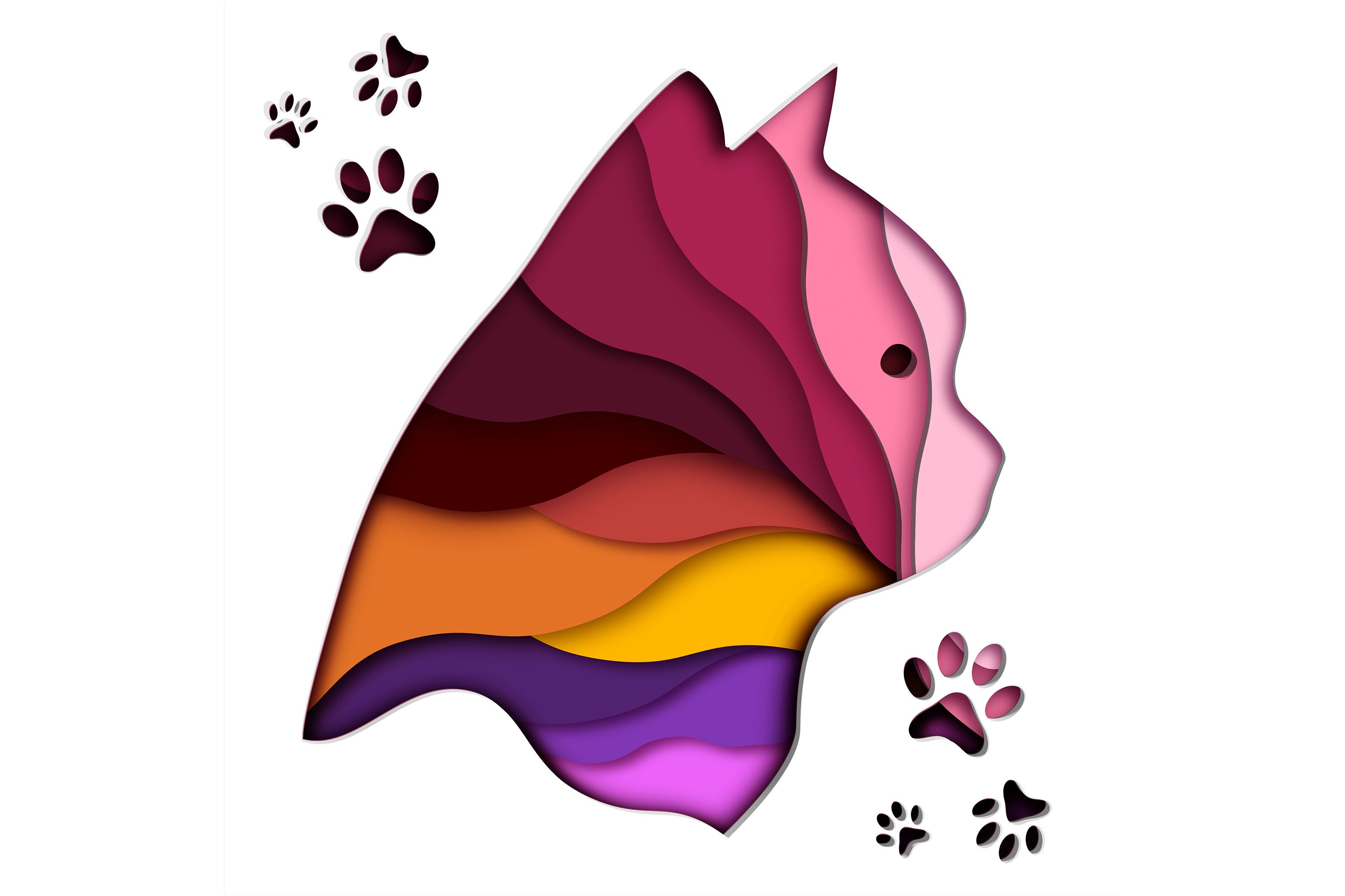 3D Cat Shadow Box SVG and Paper Cut Template, Layered for Cardstock