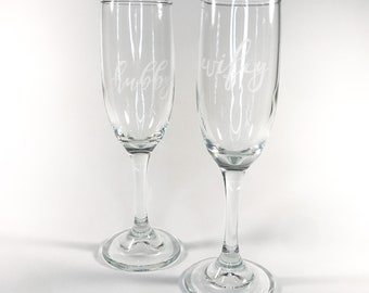 Hubby & Wifey - Personalized Newlyweds Champagne Glasses