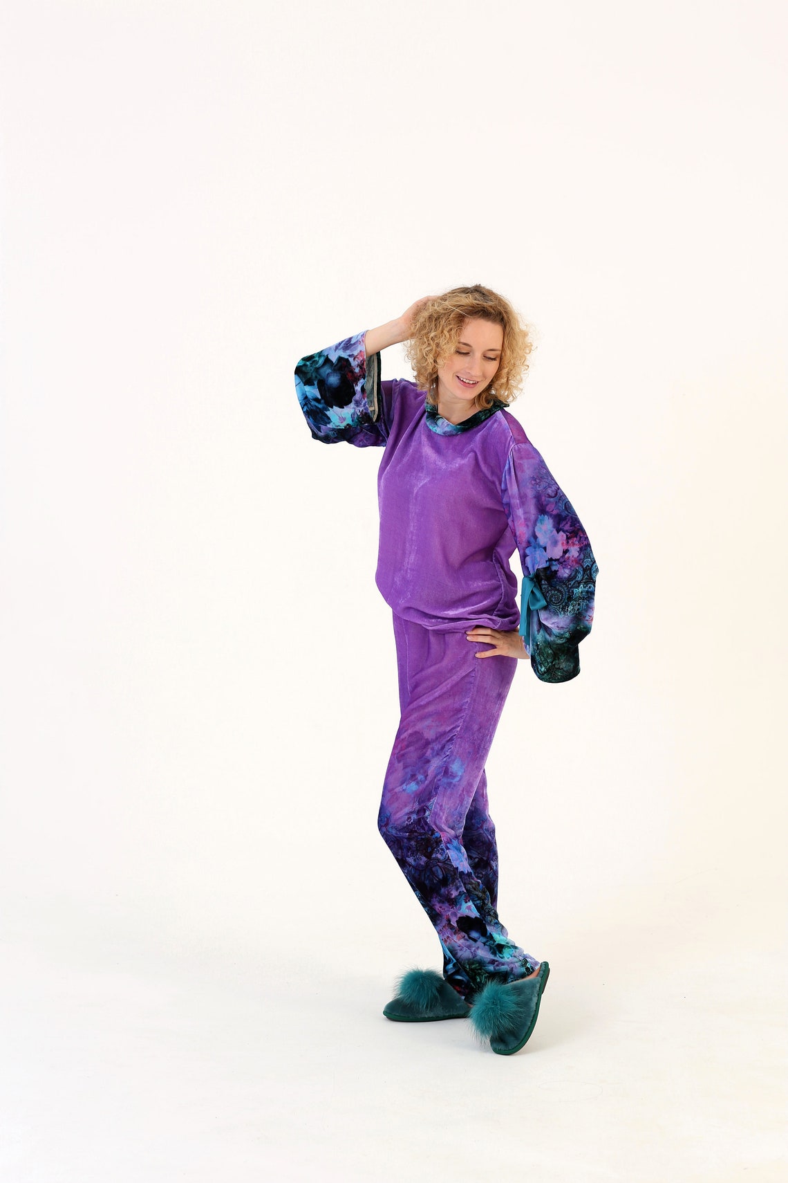 Lilac Velvet Pajamas Luxurious Set Women-Velvet Silk Women | Etsy