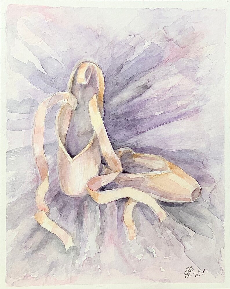 Pink Ballet slippers Artwork Pointe shoes watercolor original Etsy
