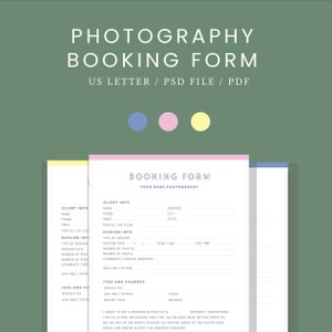 Client Booking Form For Photographers - Photography wedding form Template Photography Business template PSD - printable