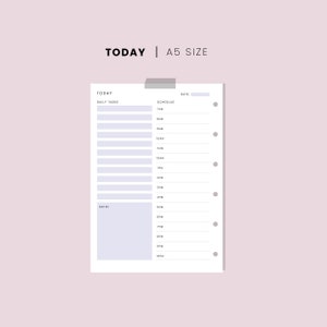 Day On One Page Hourly Planner,  A5 Planner Inserts, Daily Planner Refill, A5 Daily Planner, A5  Inserts A5 Planner