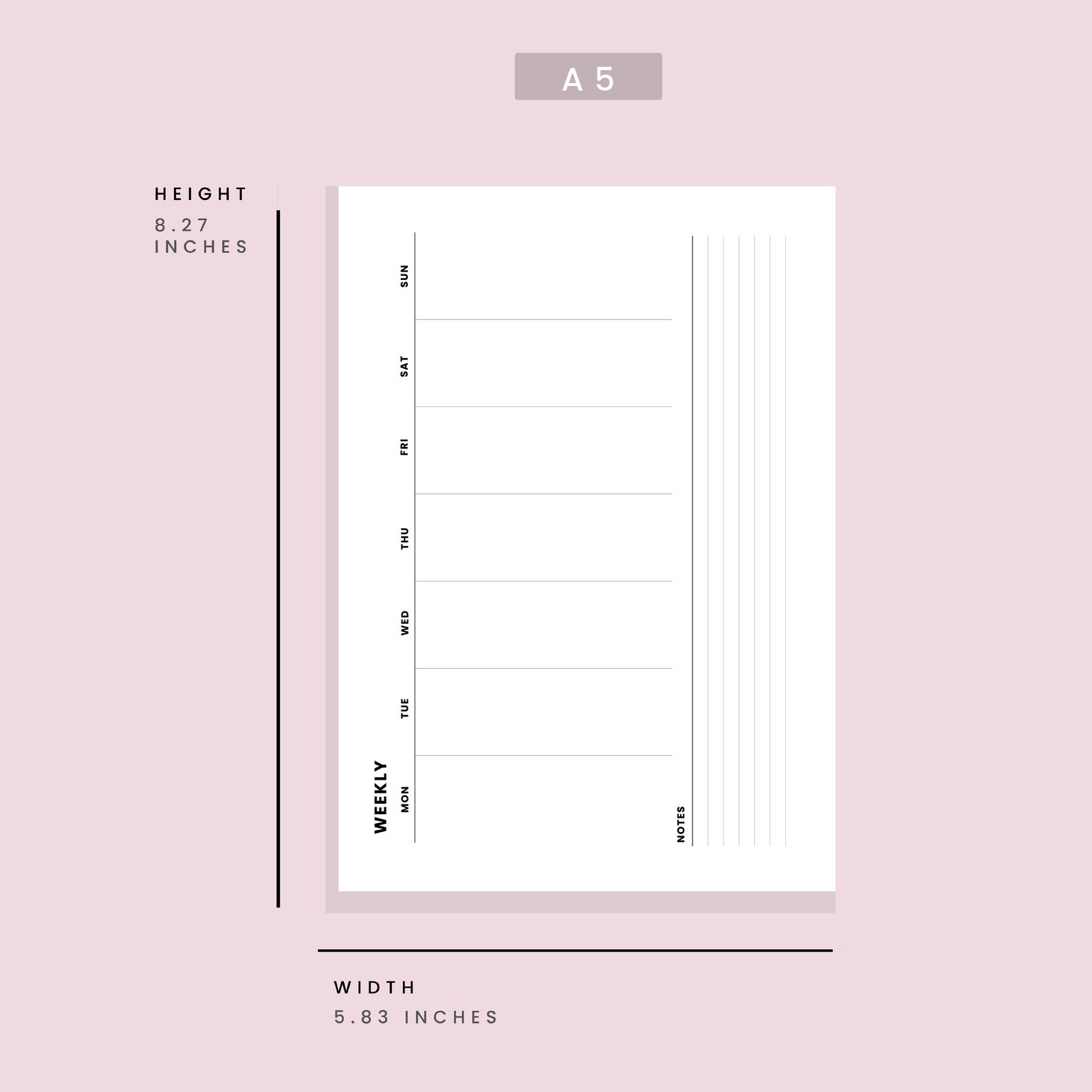 Week on 1 Page WO1P Horizontal Weekly Planner Printable A5 Planner ...