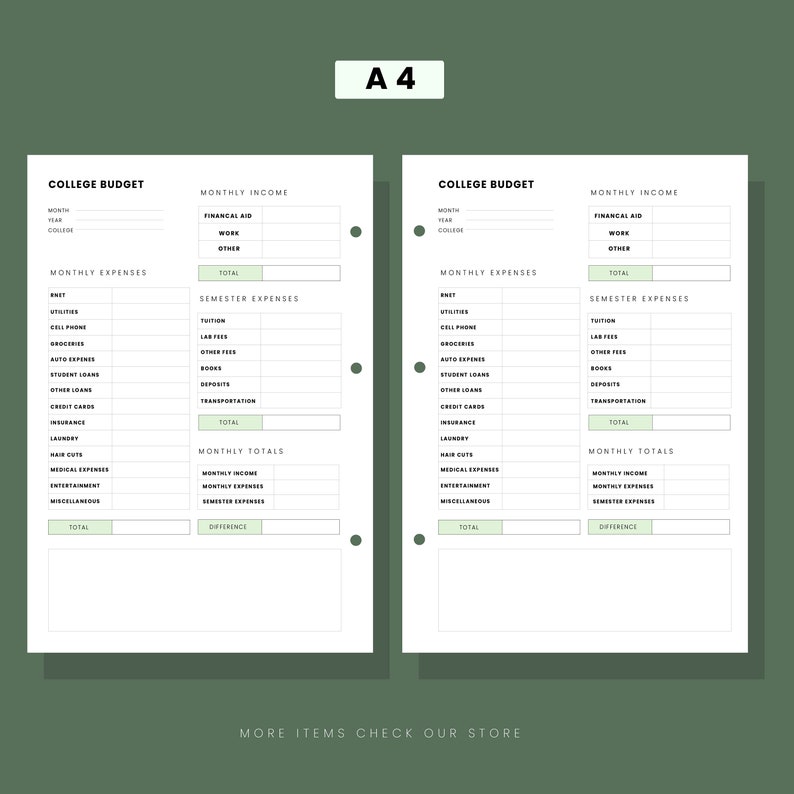 Printable Budget Planner for College Students 2022 Expenses Etsy
