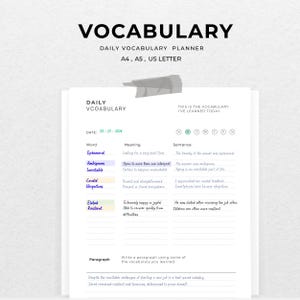 Vocabulary List - Language Study - LanguagePlanner - Vocabulary Notebook - Vocabulary keeper - Vocabulary Cards , 3 sizes