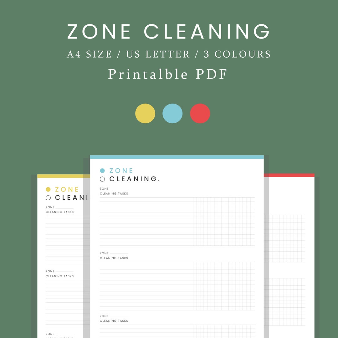 Printable Zone Cleaning A4 US Letter Size, Printable Insert for ...