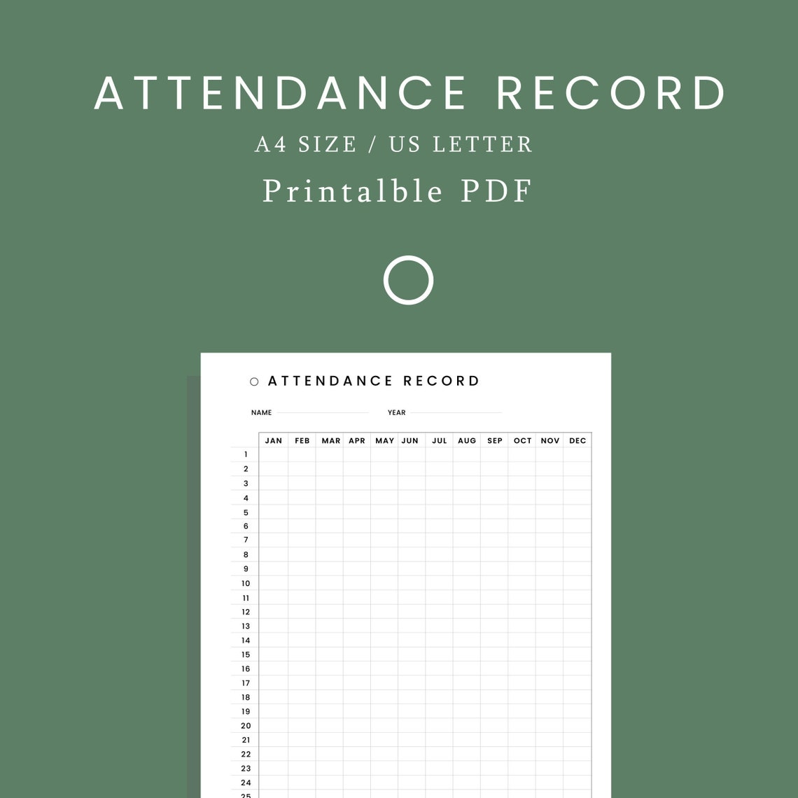 Printable Homeschool Attendance Record - PDF Attendance Tracker Insert ...