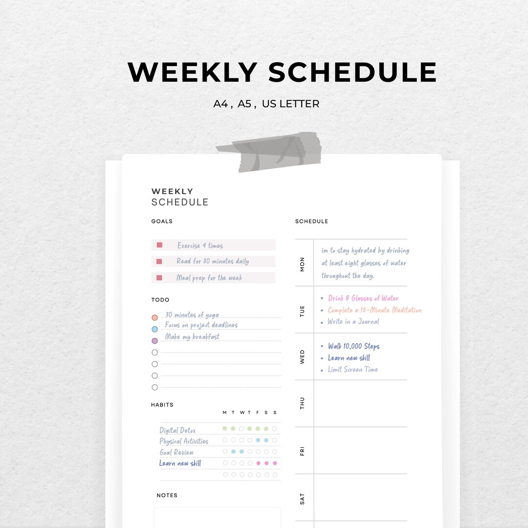 Minimal Weekly Planner Printable: Week on 1 Page (A4 PDF Download - Etsy